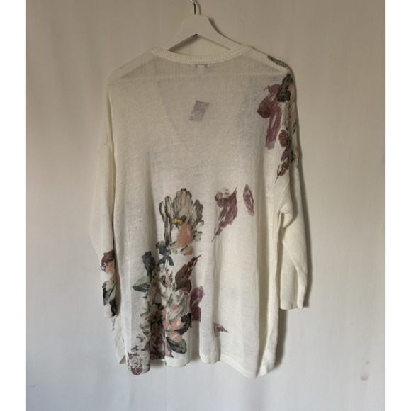 J. Jill Sweater Large Floral Lightweight Vneck Relaxed New Linen Blend - Picture 13 of 14